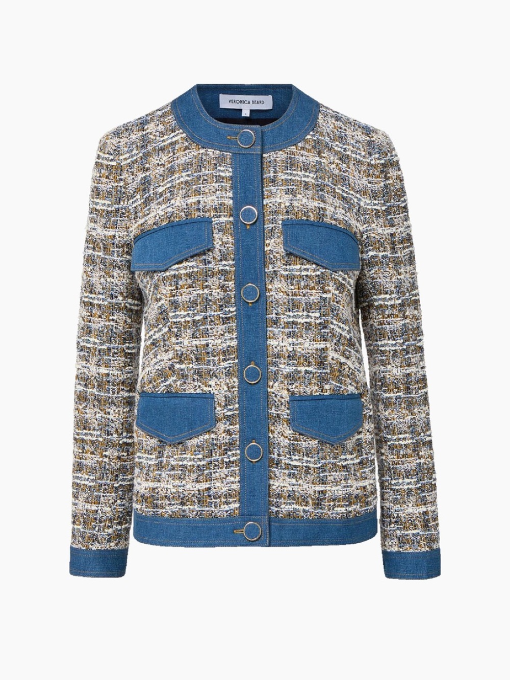 Veronica Beard Ailslie Tweed Jacket with Blue Trim and Gold Accents 2